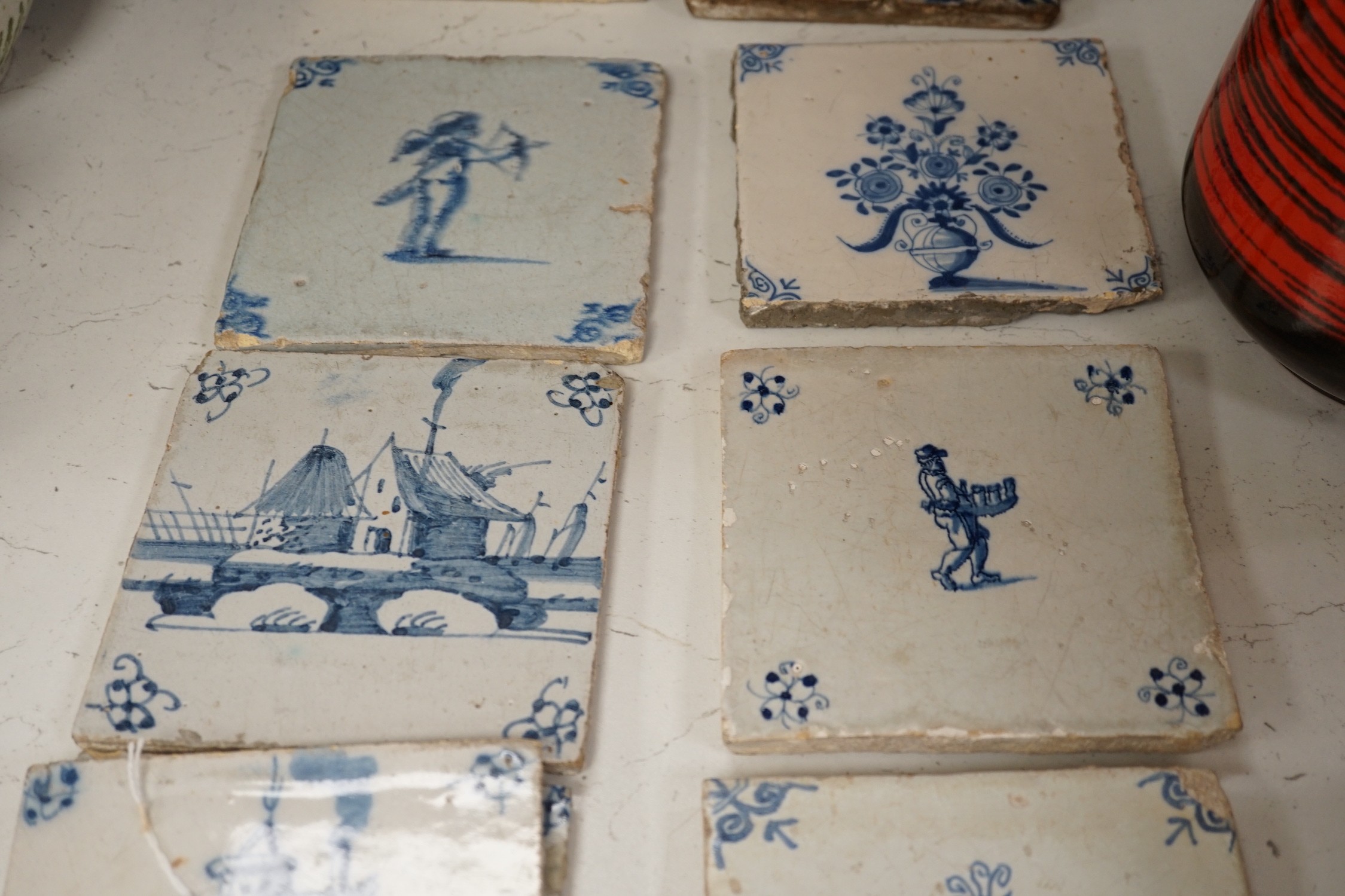 Sixteen Delft tiles from the 17th to 19th century